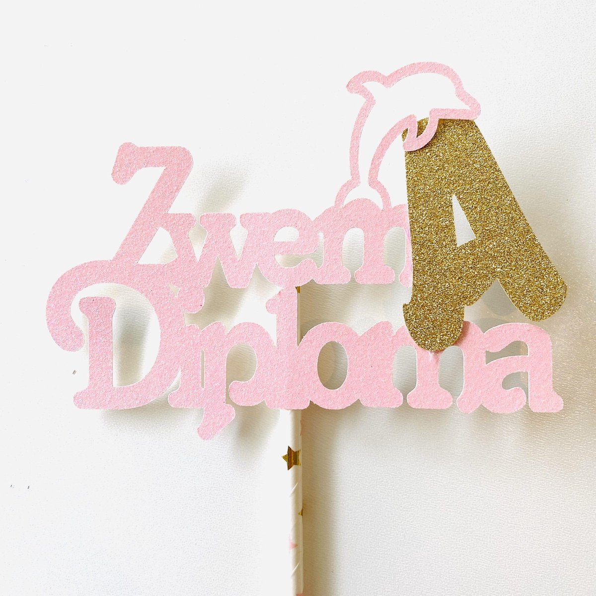 Taarttopper|Zwemdiploma A|Glitter roze|16 cm breed| karton